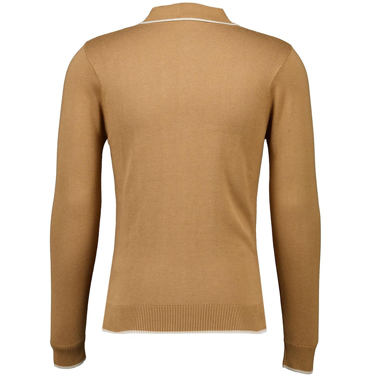 Lineker Gabicci Vintage Mod Knit LS Polo Nutmeg