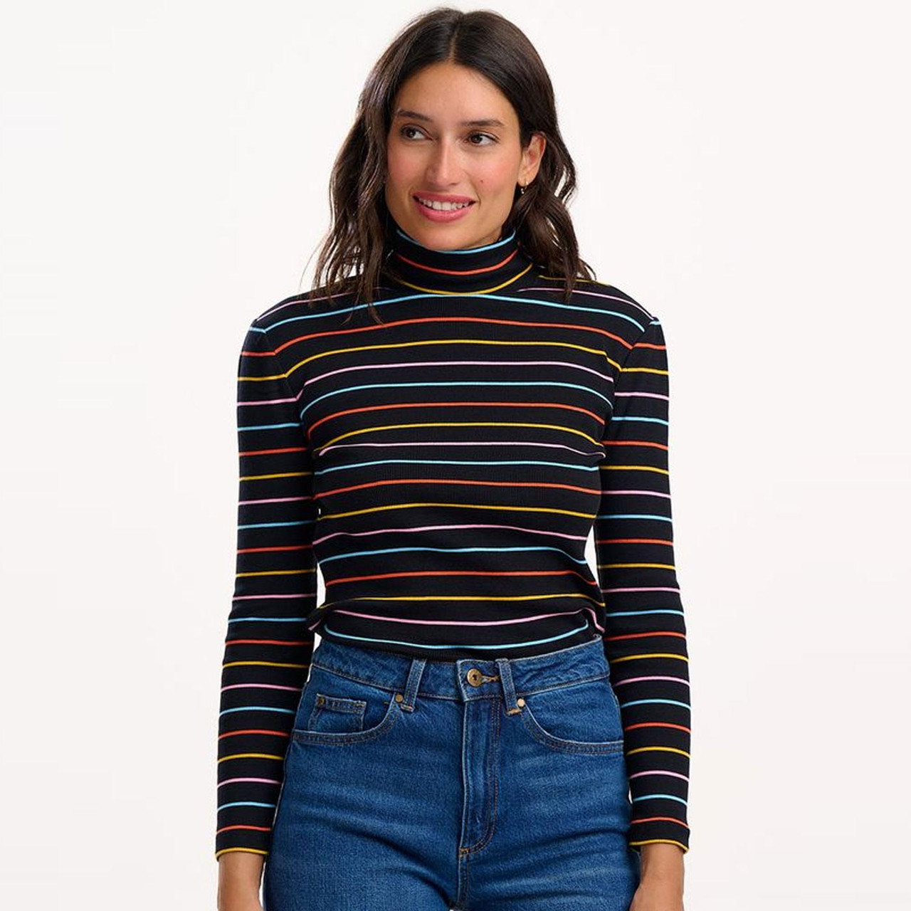 Emmy Sugarhill Rainbow Stripe Turtleneck Rib Top