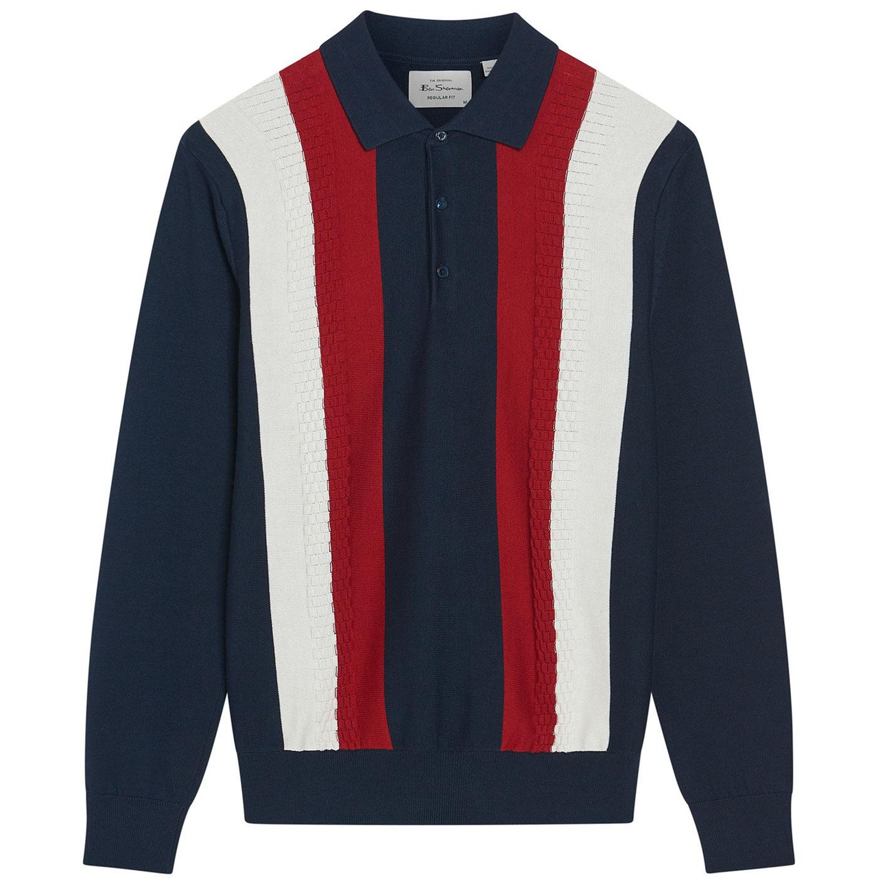 Ben Sherman Waffle Knit LS Vertical Stripe Polo DN