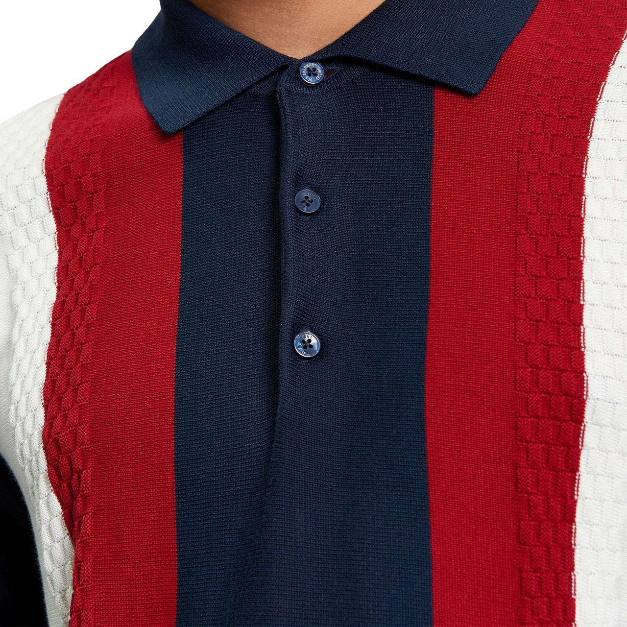 Ben Sherman Waffle Knit LS Vertical Stripe Polo DN