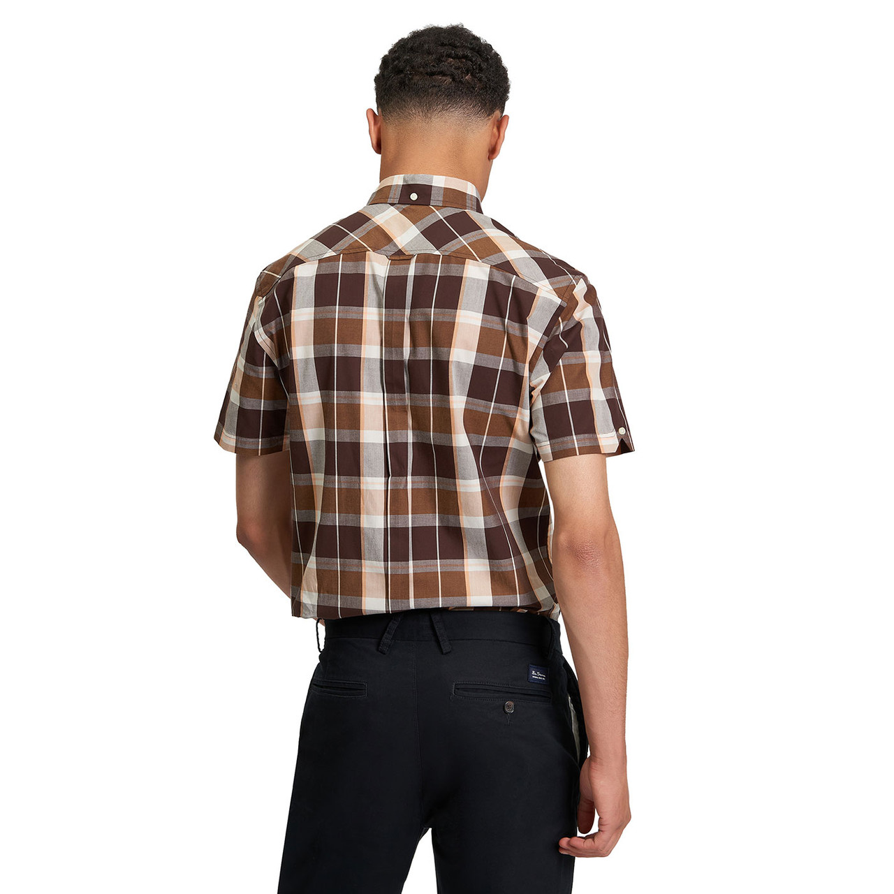 Ben Sherman 60s Mod Block Check Button Down Shirt in Brown