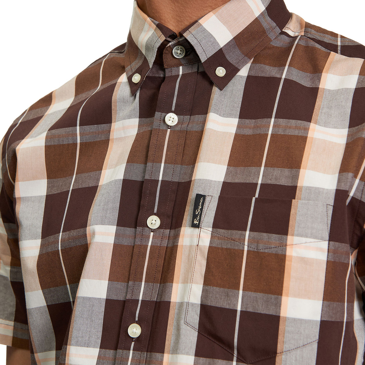 Ben Sherman 60s Mod Block Check Button Down Shirt in Brown