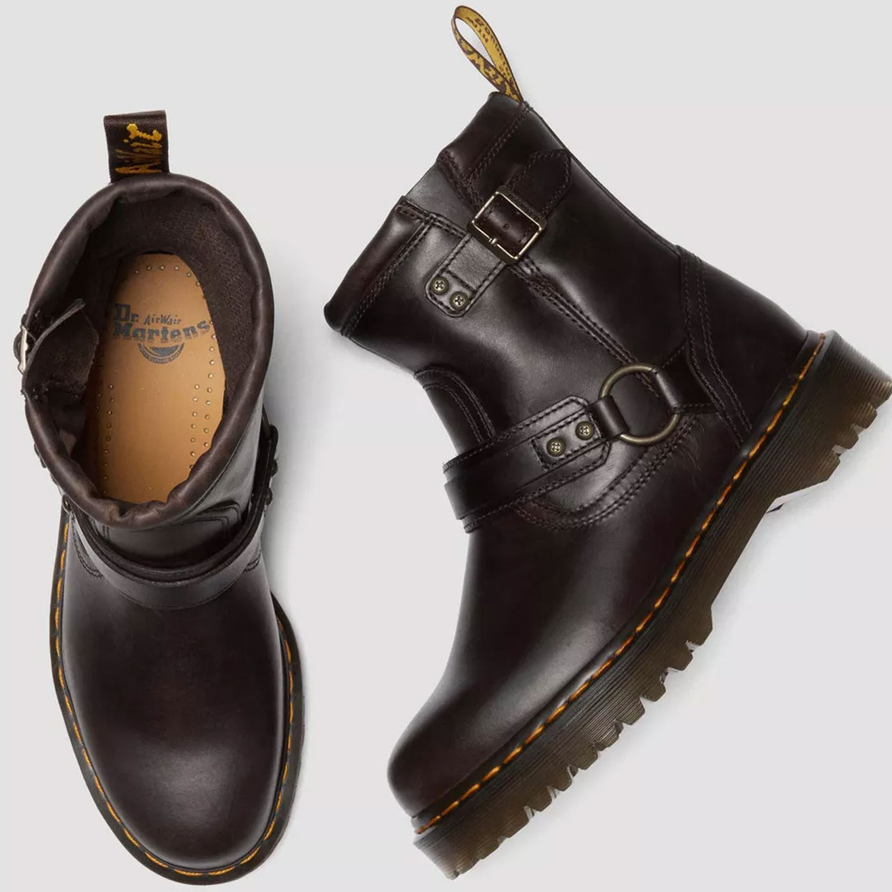 Anistone Harness Dr Martens Men's Biker Boots in Dark Brown
