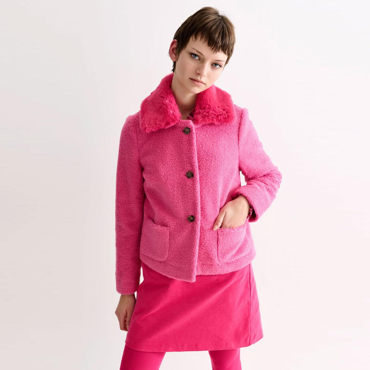 Louche London Apple Retro Borg Jacket with Faux Fur Collar