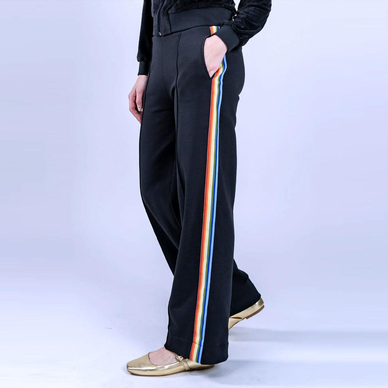 Mademoiselle Yéyé 70s Retro Rainbow Track Pants - Black