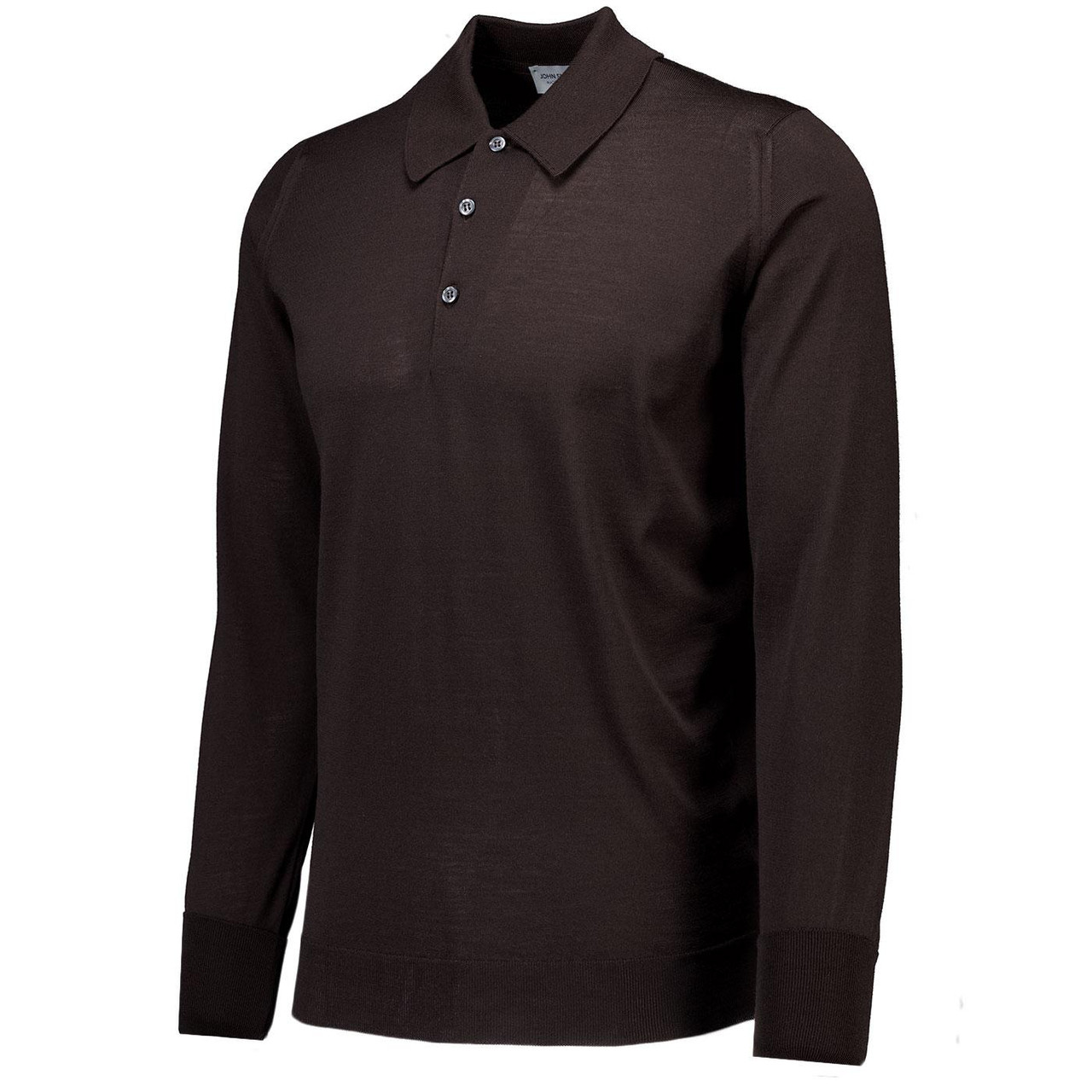 John Smedley Dorset Mod Long Sleeve Knitted Polo in Faulkner Brown
