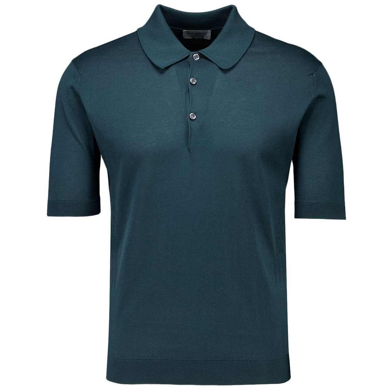 John Smedley Isis Polo Made in England Retro Knit Rainforest