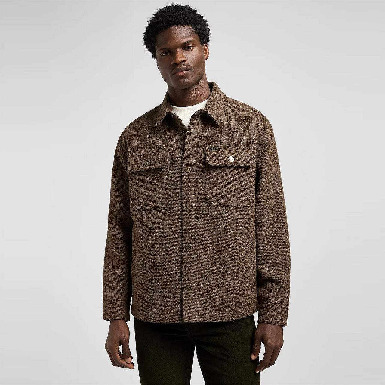 Lee Men's Retro Relaxed Wool Blend Overshirt in Brown Jaspe