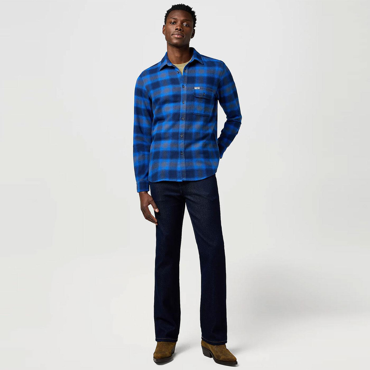 Wrangler Regular 1 Pocket Indigo Check Shirt (II)