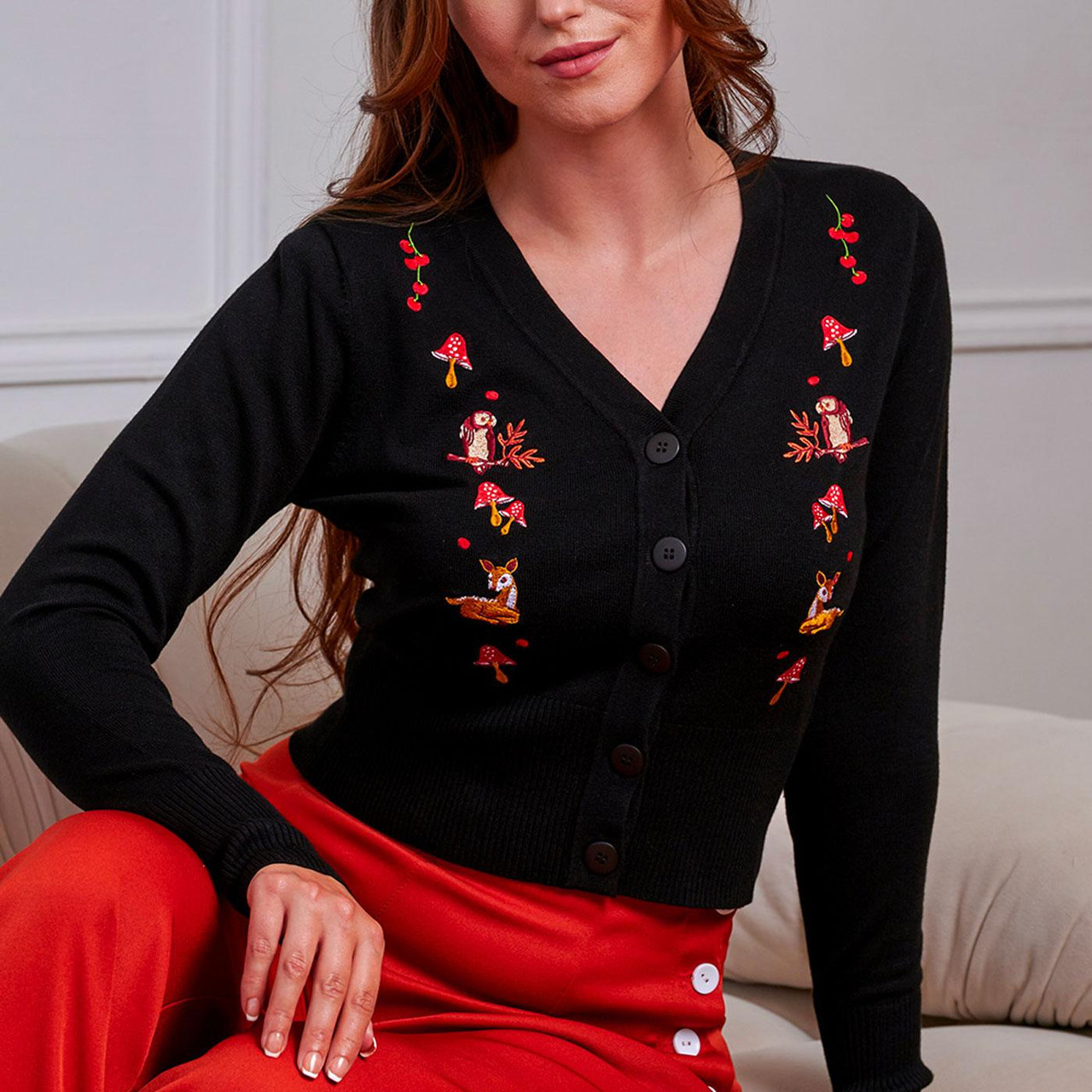 Nara Retro 50s Cardigan in Black | Autumn Forest Knit