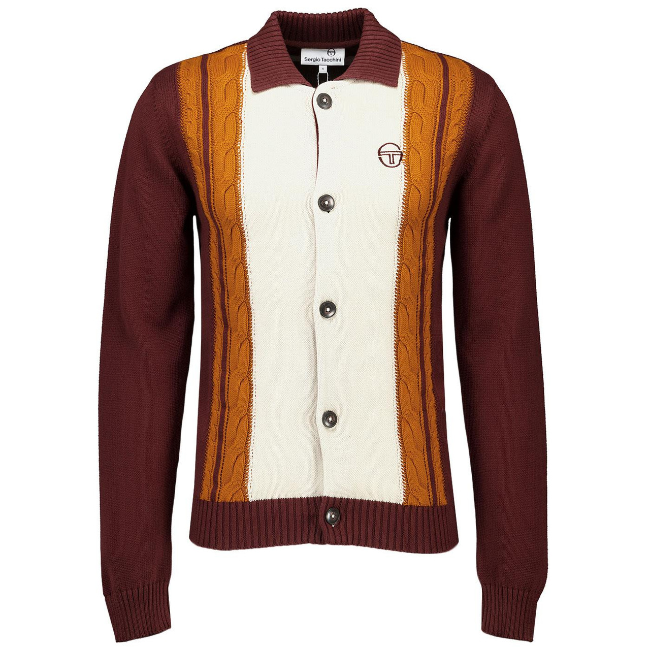 Bruni Sergio Tacchini Cable Knit Polo Cardigan Chocolate
