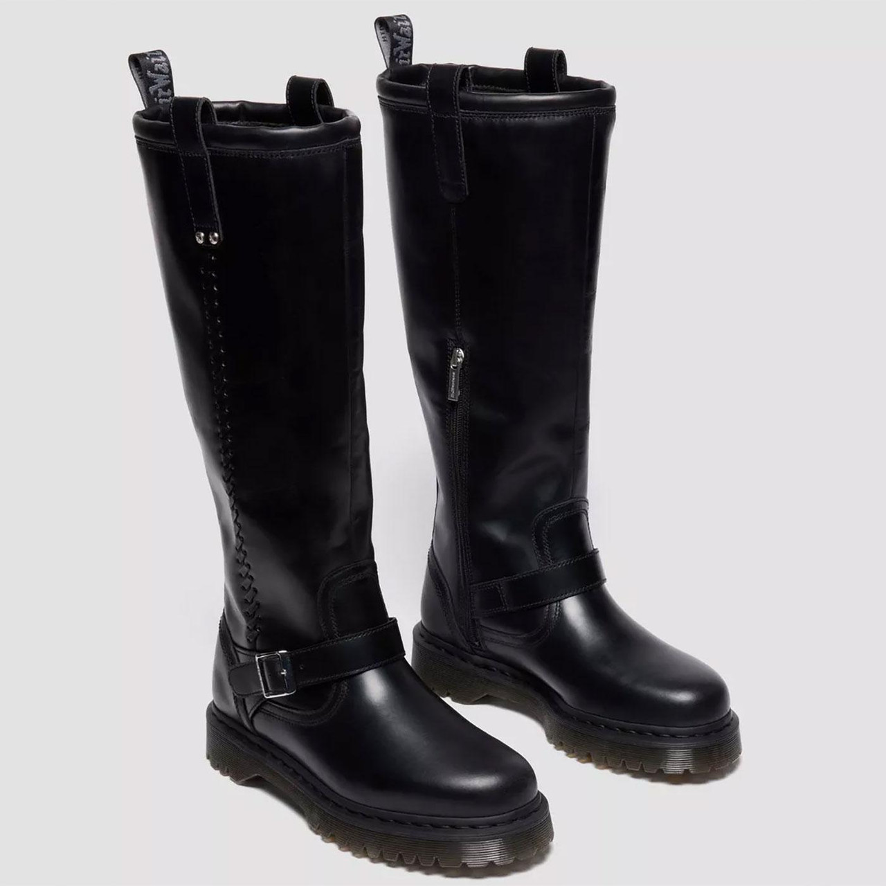 salt　Dr. Martens ANISTONE KH Anistone Dr Martens Knee High Biker Boots (Black)