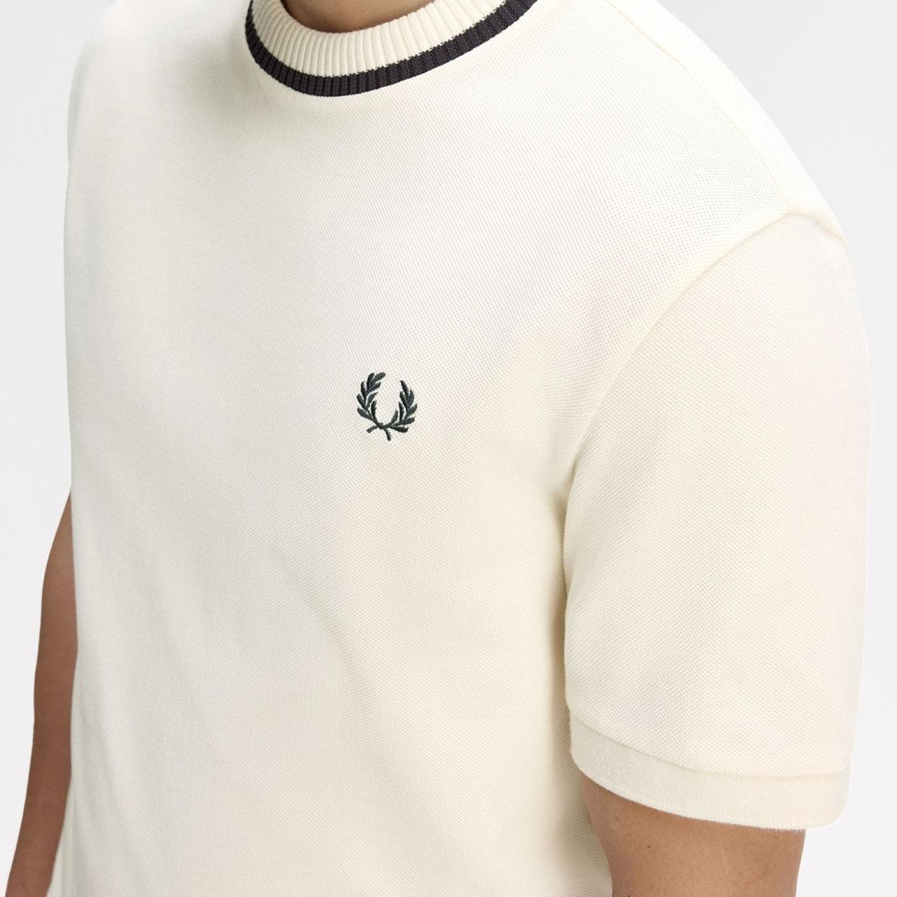 M7 Fred Perry Retro Mod Crew Neck Pique T-shirt in Ecru M7 Fred Perry Retro Mod Crew Neck Pique T-shirt in Ecru