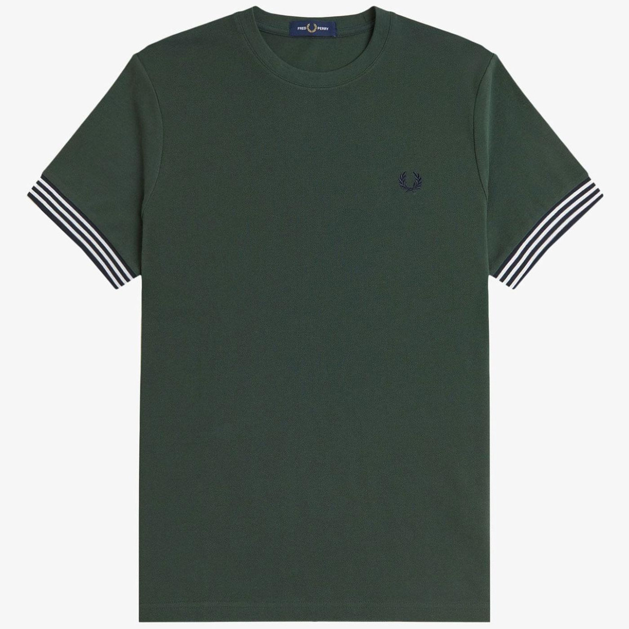 Fred Perry Retro Striped Cuff Crew Neck Tee Court Green Fred Perry Retro Striped Cuff Crew Neck Tee Court Green