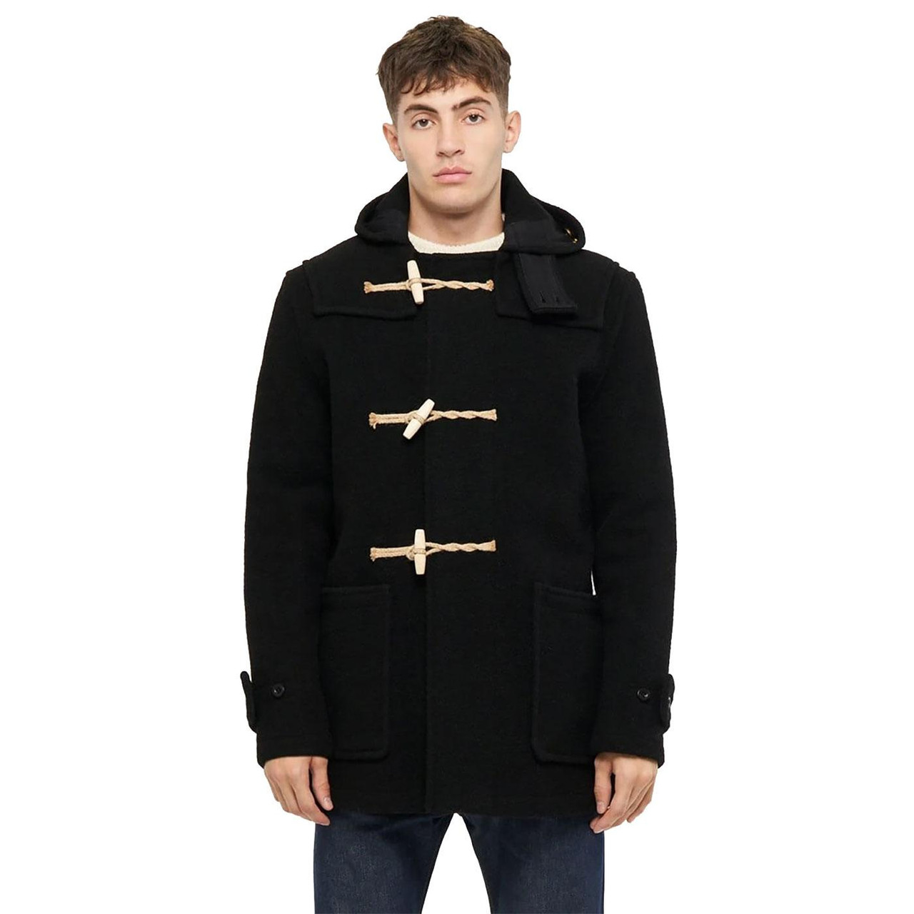 Gloverall Mid Monty Mod 60s Wool Duffle Coat in Black