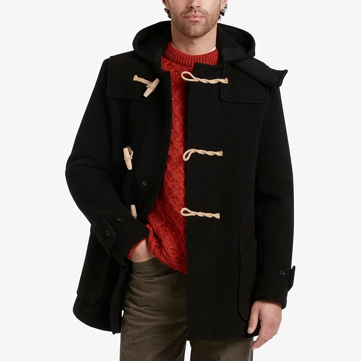 Gloverall Mid Monty Mod 60s Wool Duffle Coat in Black