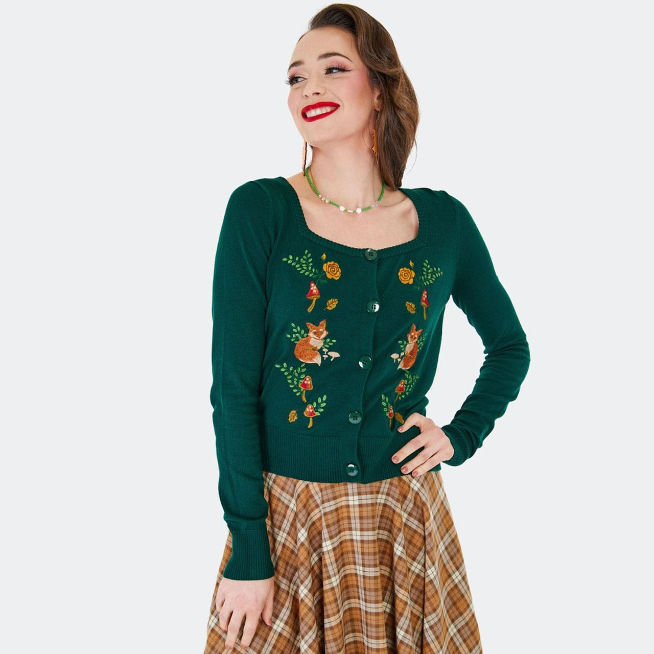Voodoo Vixen Forest Fox Retro 50s Autumn Cardigan