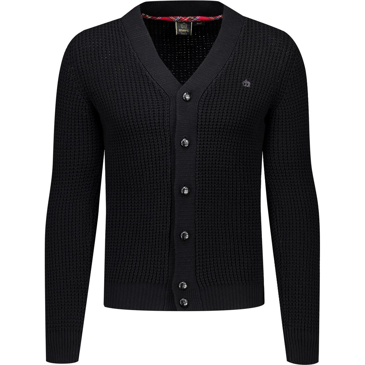 Grayson Merc 70s Waffle Knit V-neck Cardigan Black