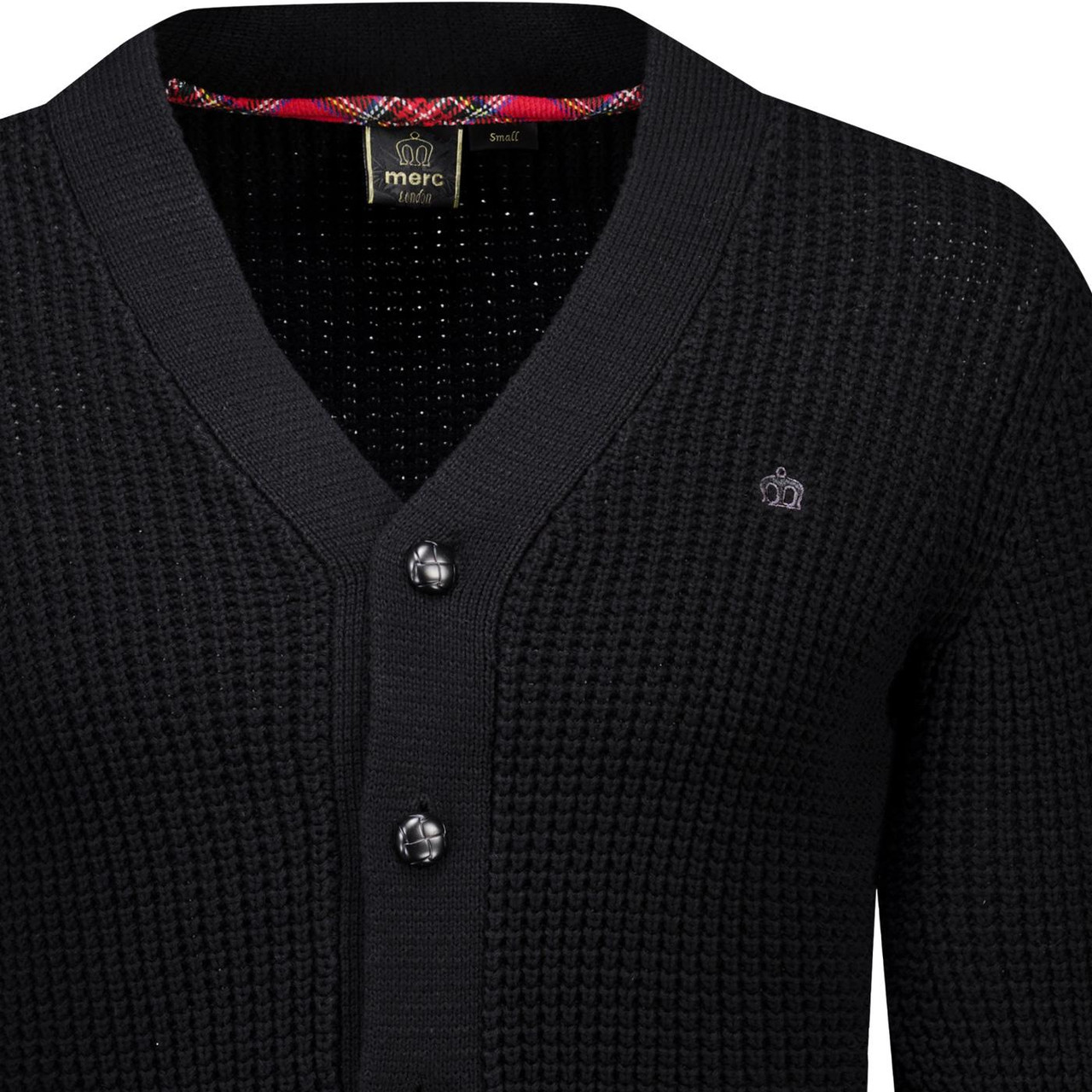Grayson Merc 70s Waffle Knit V-neck Cardigan Black