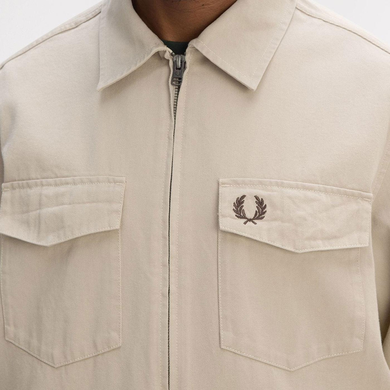 Fred Perry Twill Zip Through Overshirt in Warm Oat