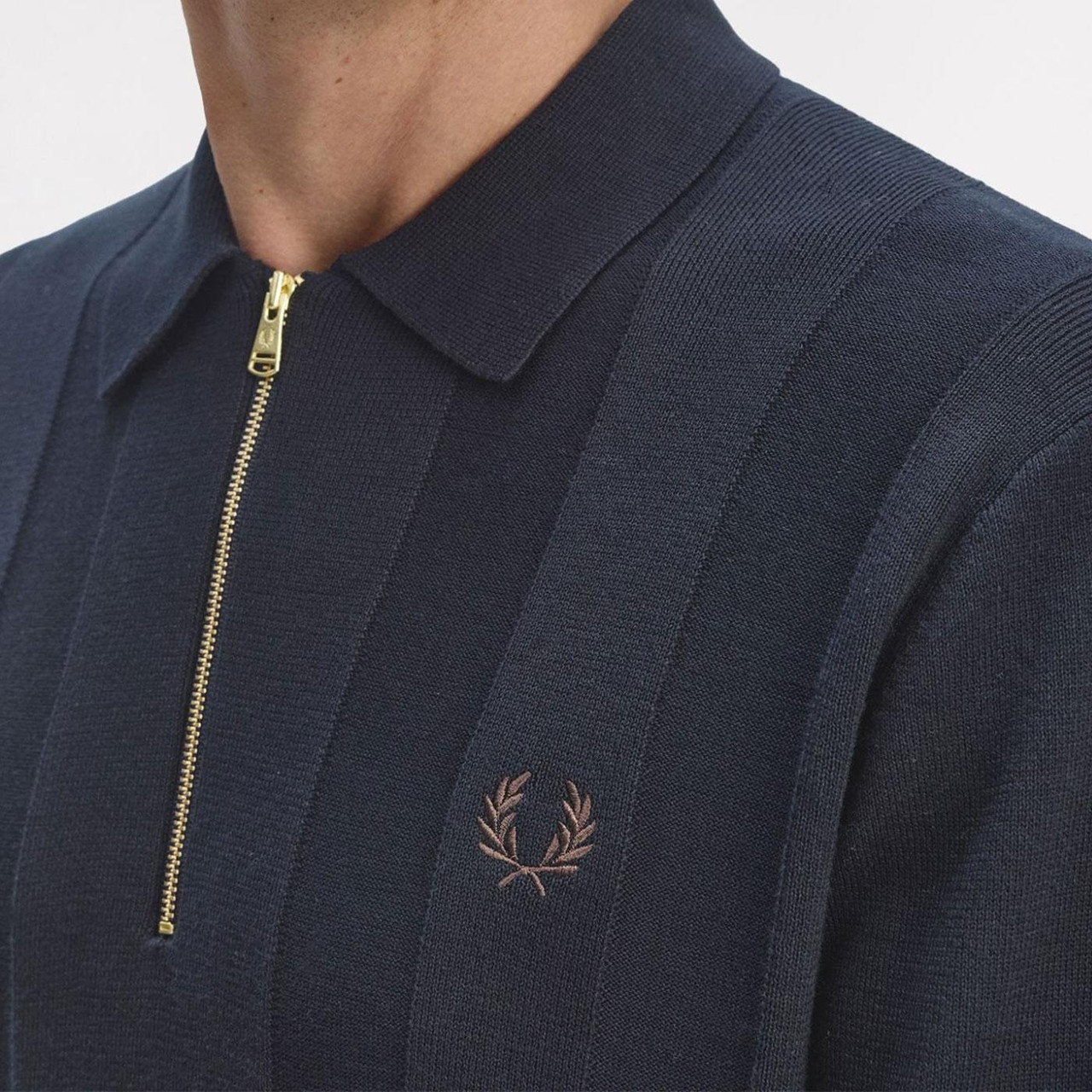 Fred Perry Tonal Stripe Knitted 1/4 Zip Shirt Navy