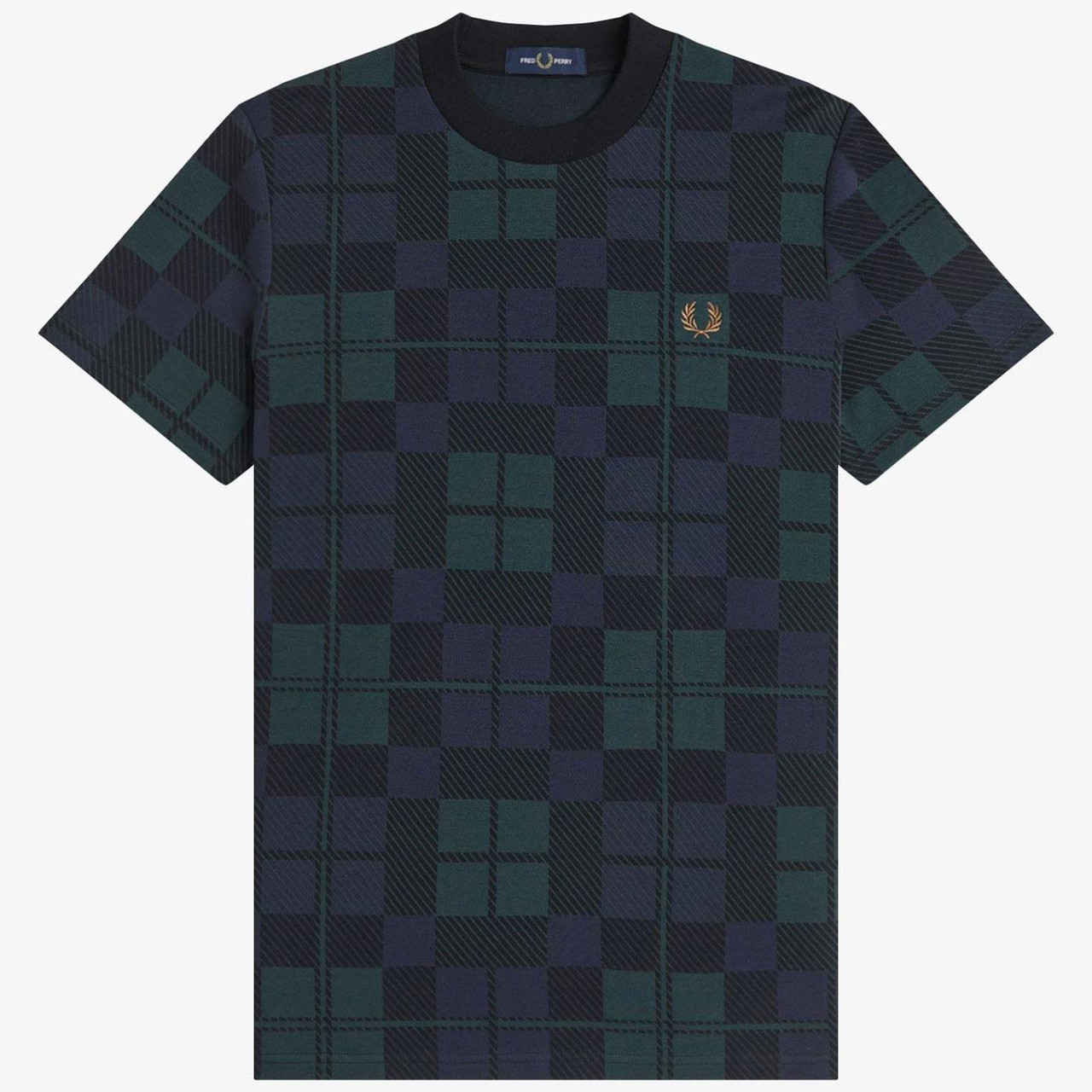 FRED PERRY TARTAN SHIRT ネイビー 半袖 Fred Perry Glitch Tartan Zip Neck Polo Shirt Midnight Blue