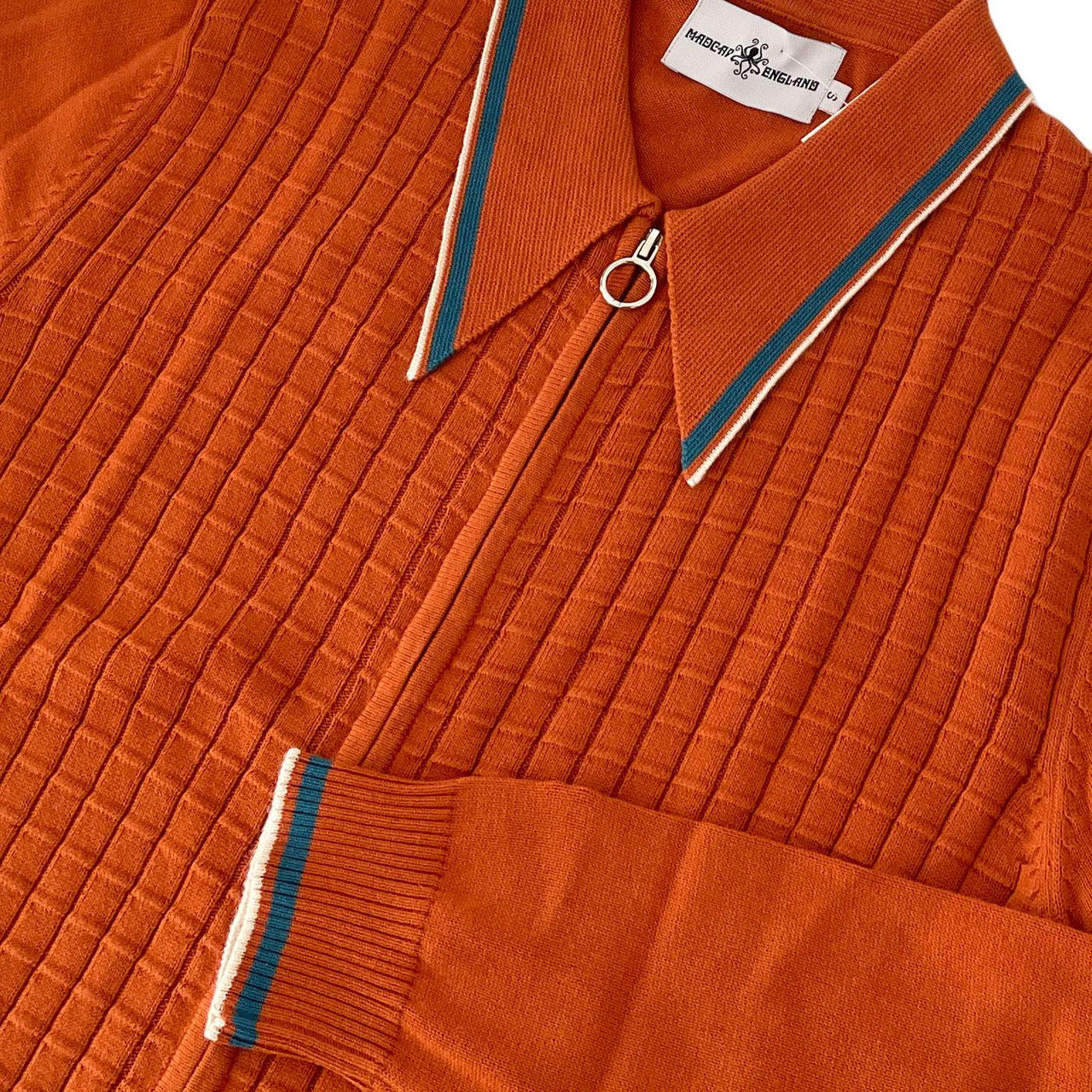 CMMN SWDN APOLLO KNIT POLO 新品タグ付き Apollo Madcap England Check Big Collar Zip Polo in Cinnamon Stick