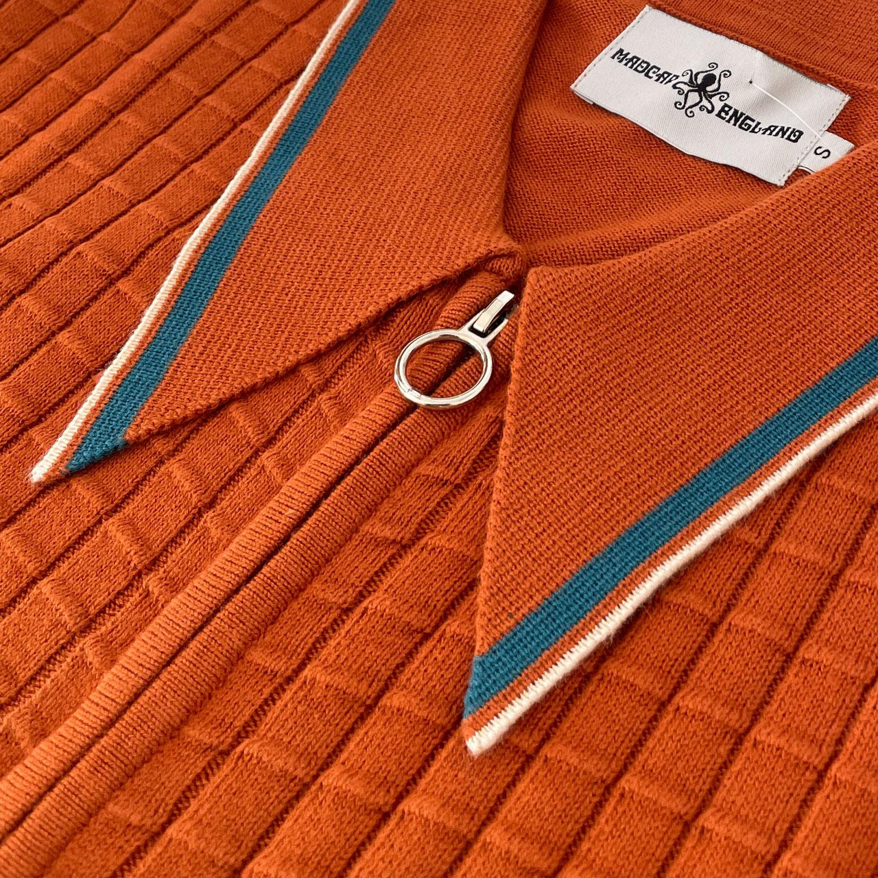 Apollo Madcap England Check Big Collar Zip Polo in Cinnamon Stick