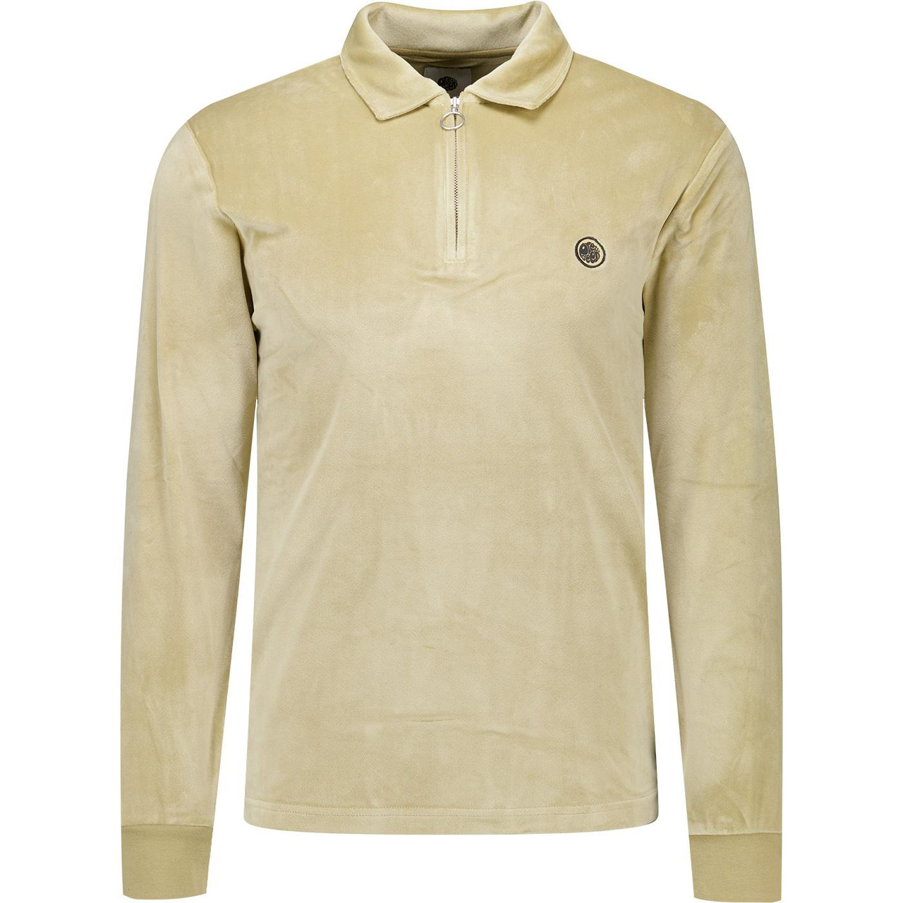 Pretty Green Kennedy 80s Velour Polo Sweater in Taupe