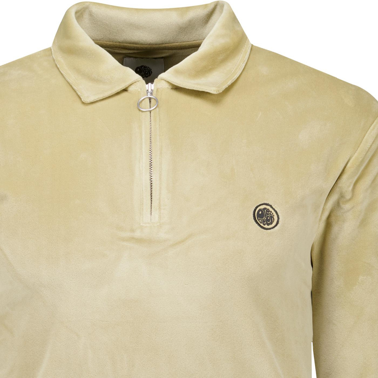 Pretty Green Kennedy 80s Velour Polo Sweater in Taupe