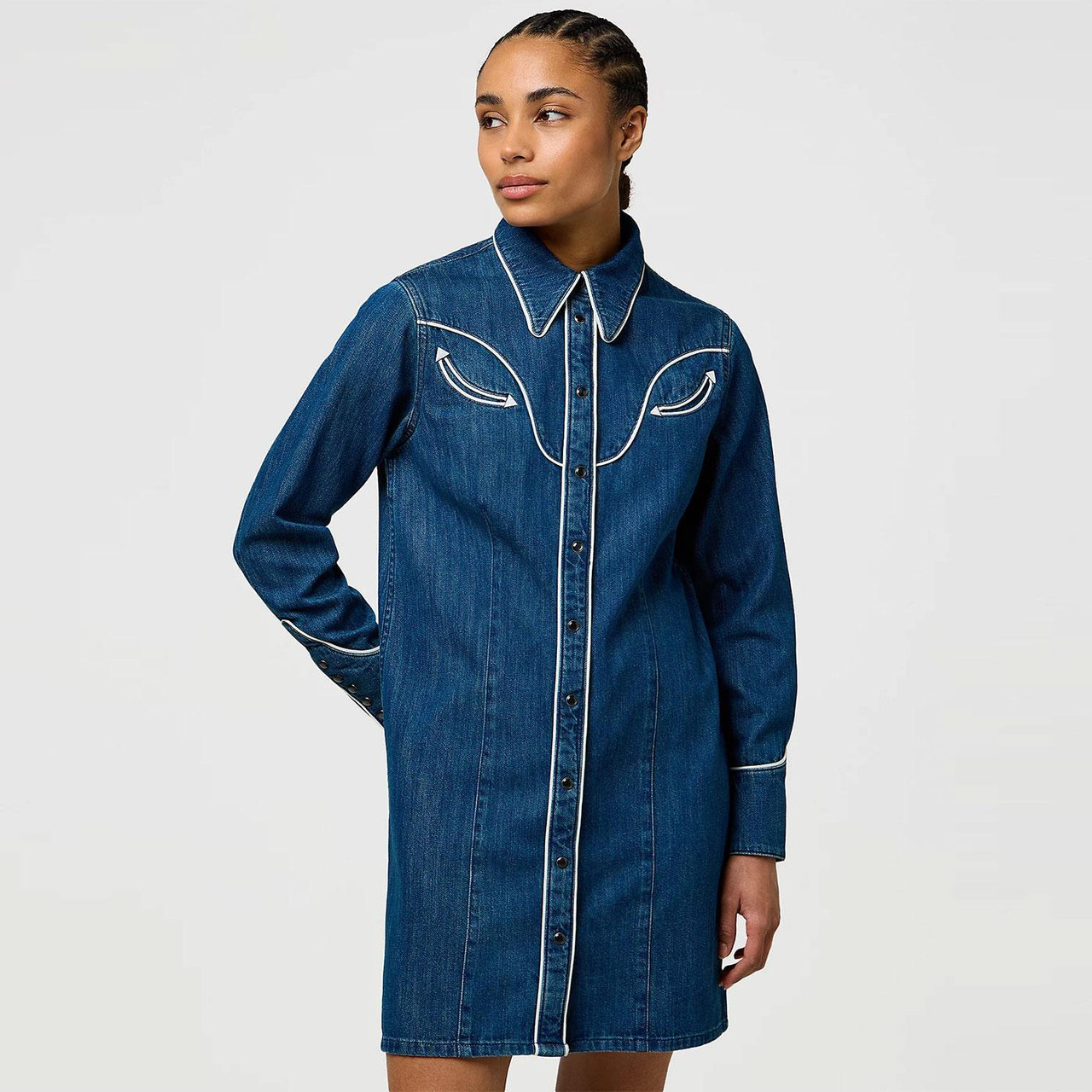 Wrangler Retro 70s Western Piped Denim Shirt Dress