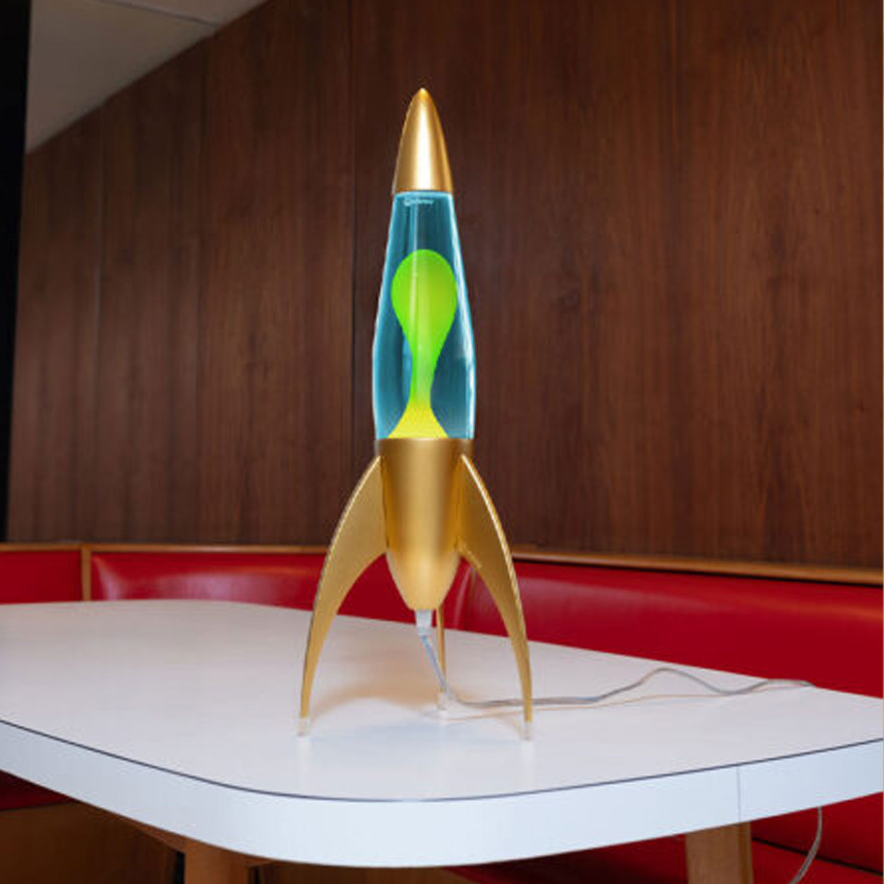 Mathmos Telstar Retro 60s Gold Rocket Lava Lamp in Blue/Yellow