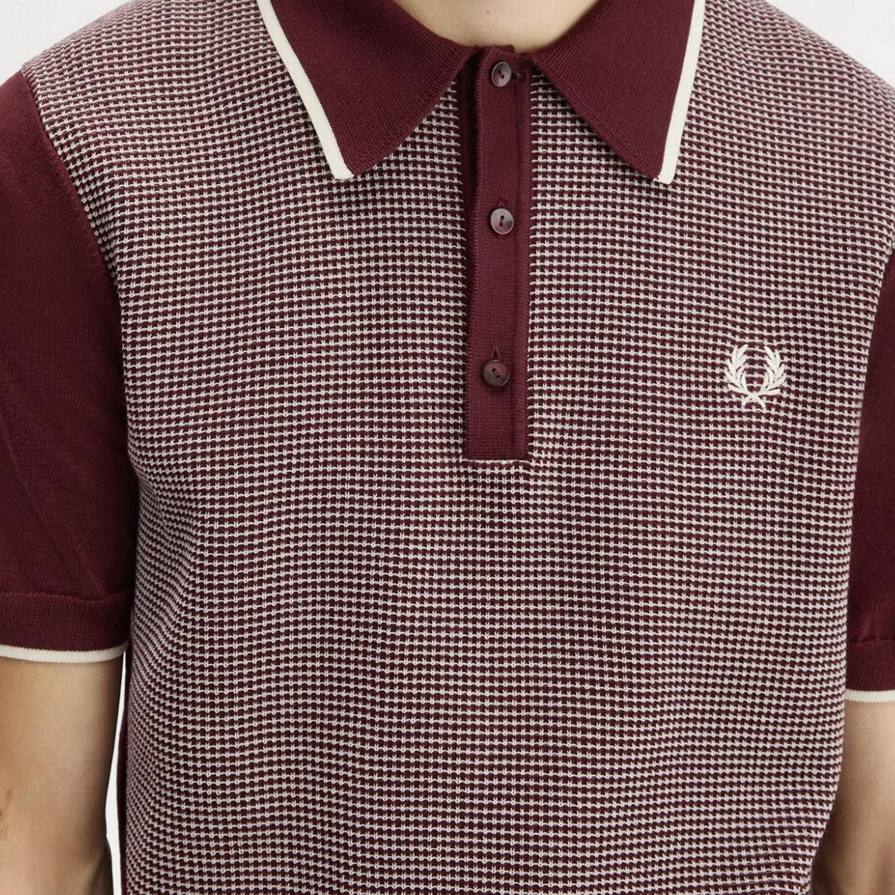Fred Perry Tonic Waffle Knitted Polo Shirt in Oxblood