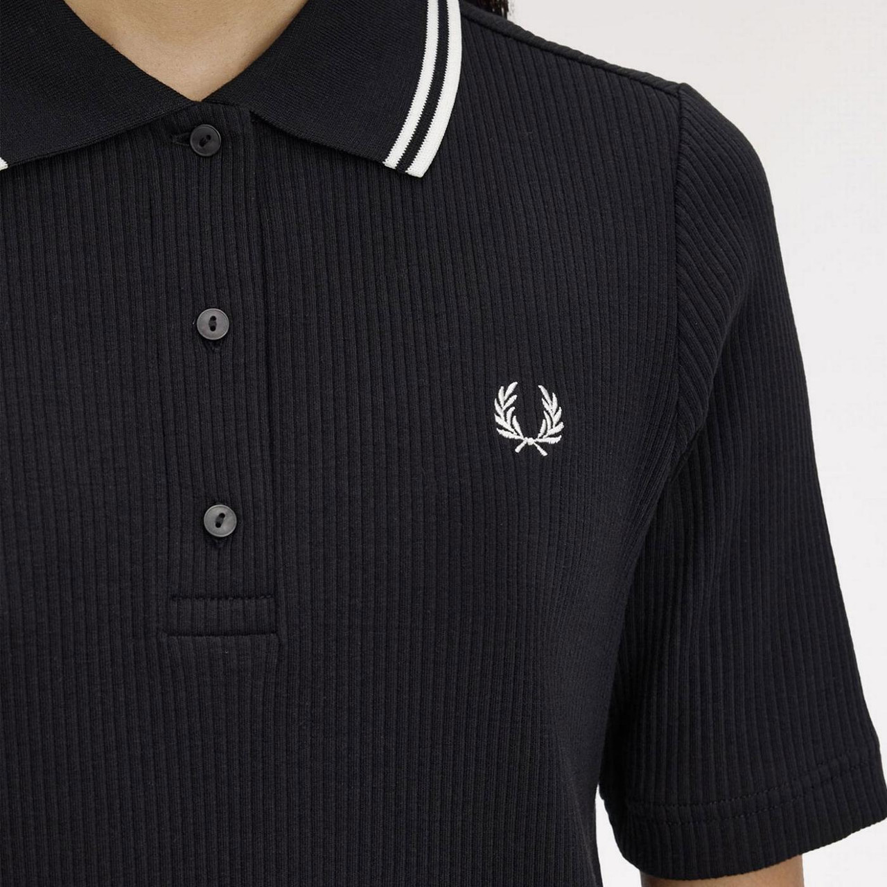 Fred Perry Mod Twin Tipped Ribbed Polo Dress in Black with White