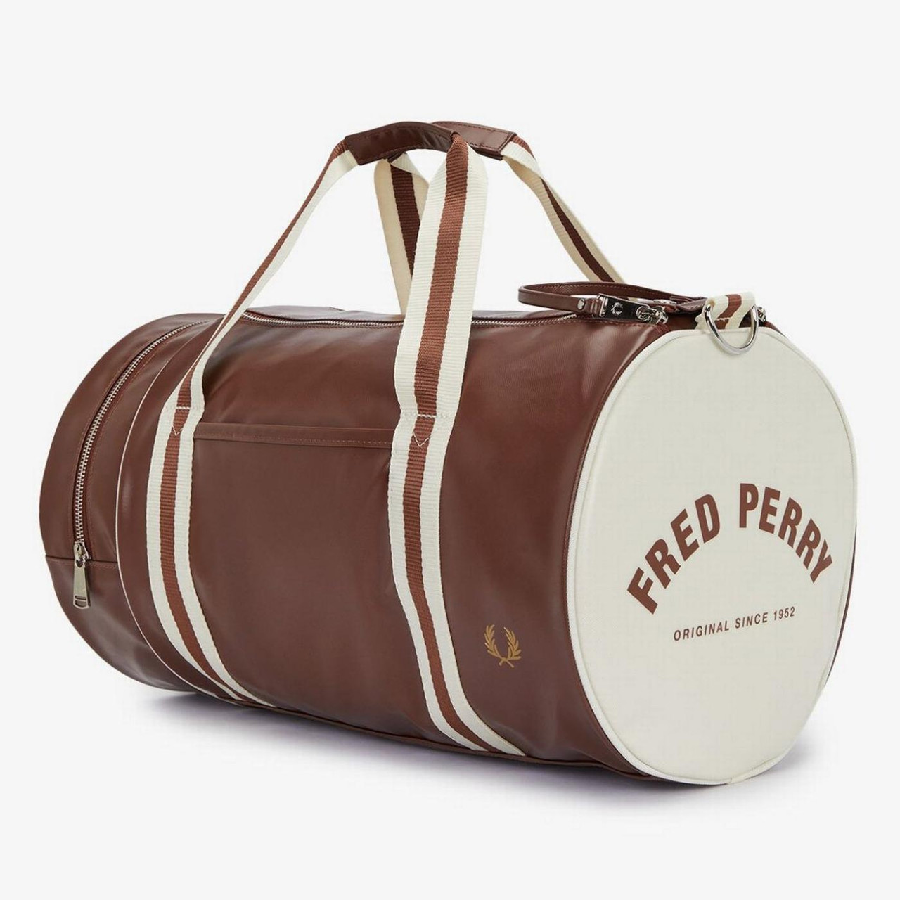 Fred Perry Classic Retro Sports Barrel Bag in Tan/Ecru
