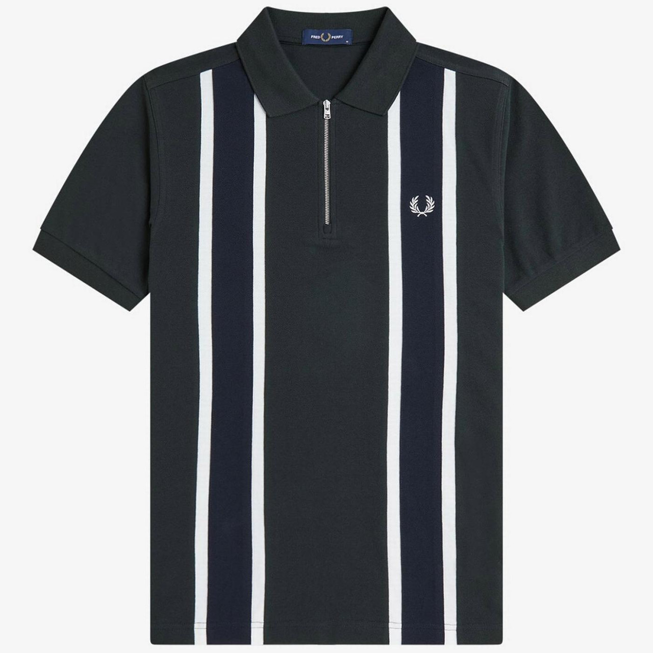 Fred Perry Mod Tramline Half-Zip Pique Polo Shirt in Night Green
