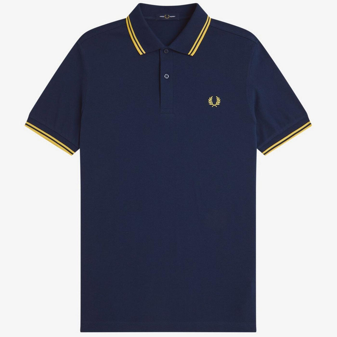 M3600 Fred Perry Mod Twin Tipped Polo in Tennis Blue/Lemon Barley