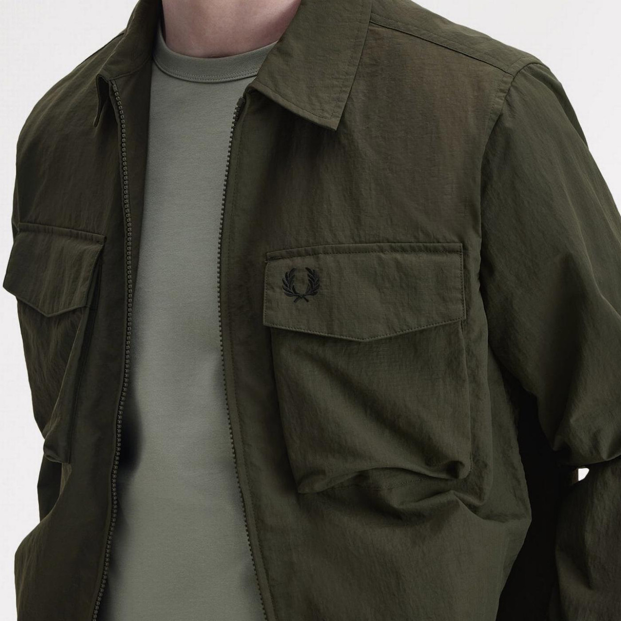 Fred Perry Ripstop Pocket Zip Through Overshirt in Hunting Green