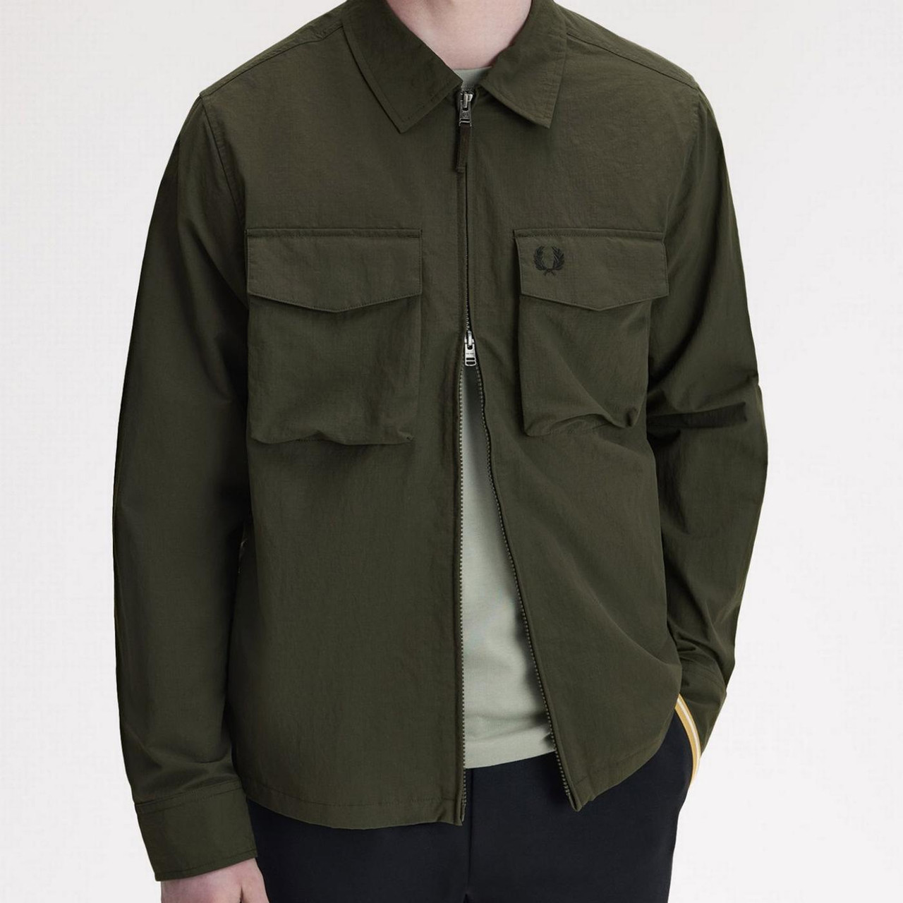 Fred Perry Ripstop Pocket Zip Through Overshirt in Hunting Green