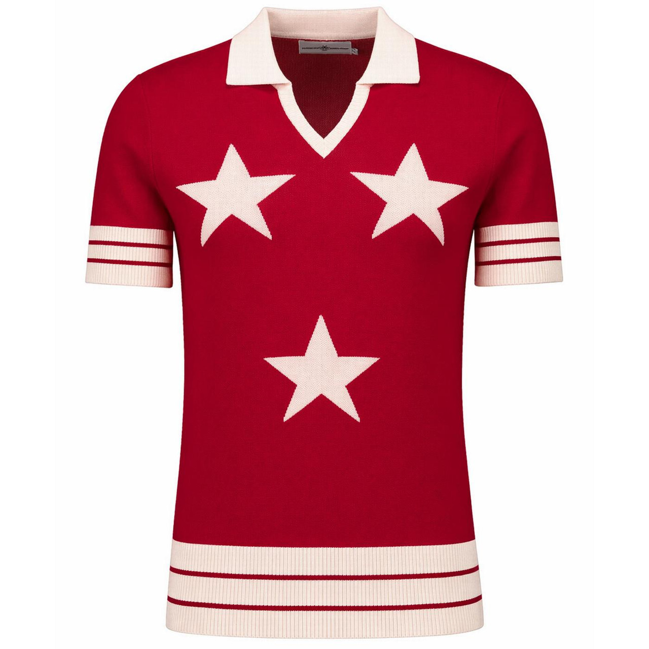 KTF Madcap England Northern Soul Retro 3 Star Polo Top in Red
