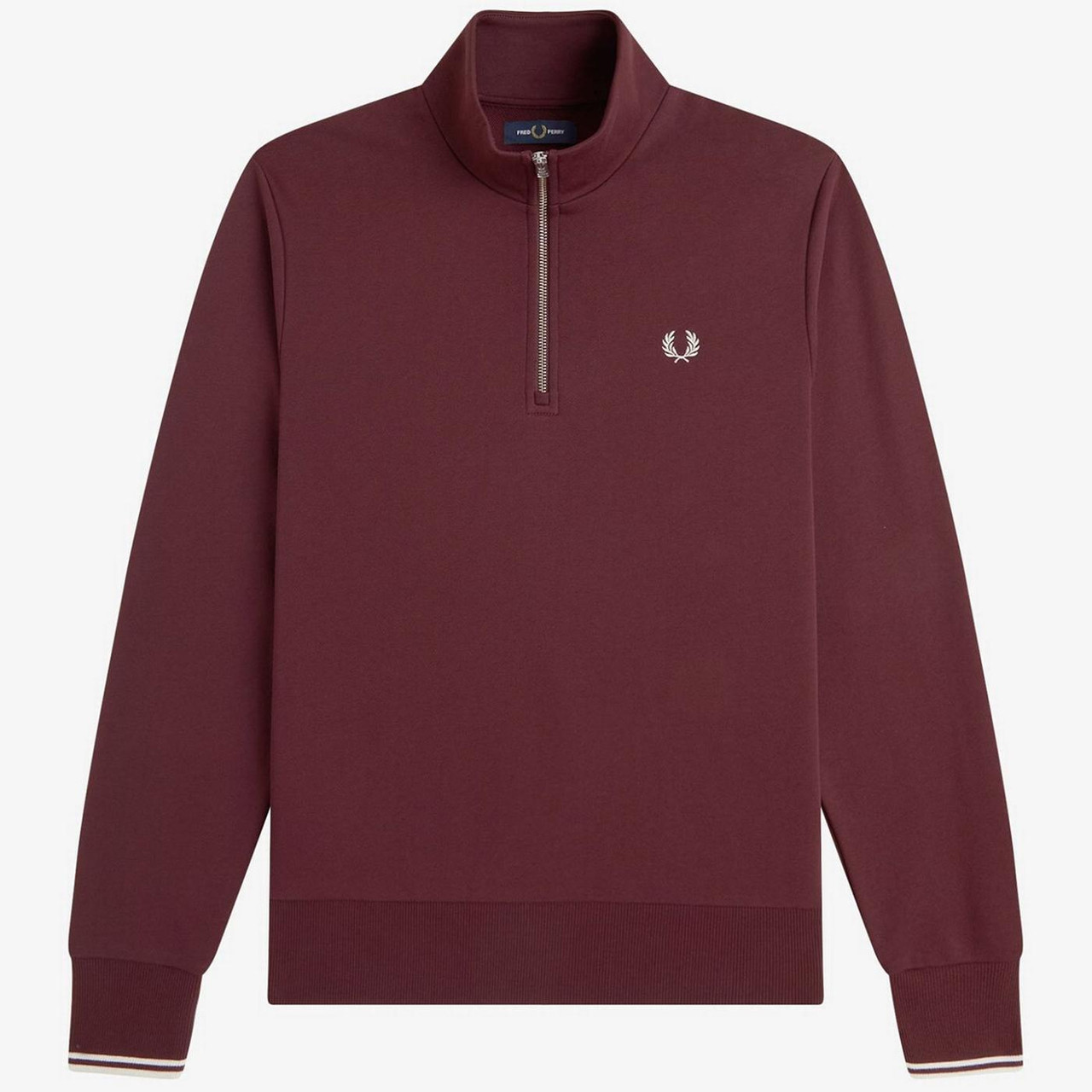 Fred Perry 80s Half Zip Tipped Sweatshirt in Oxblood