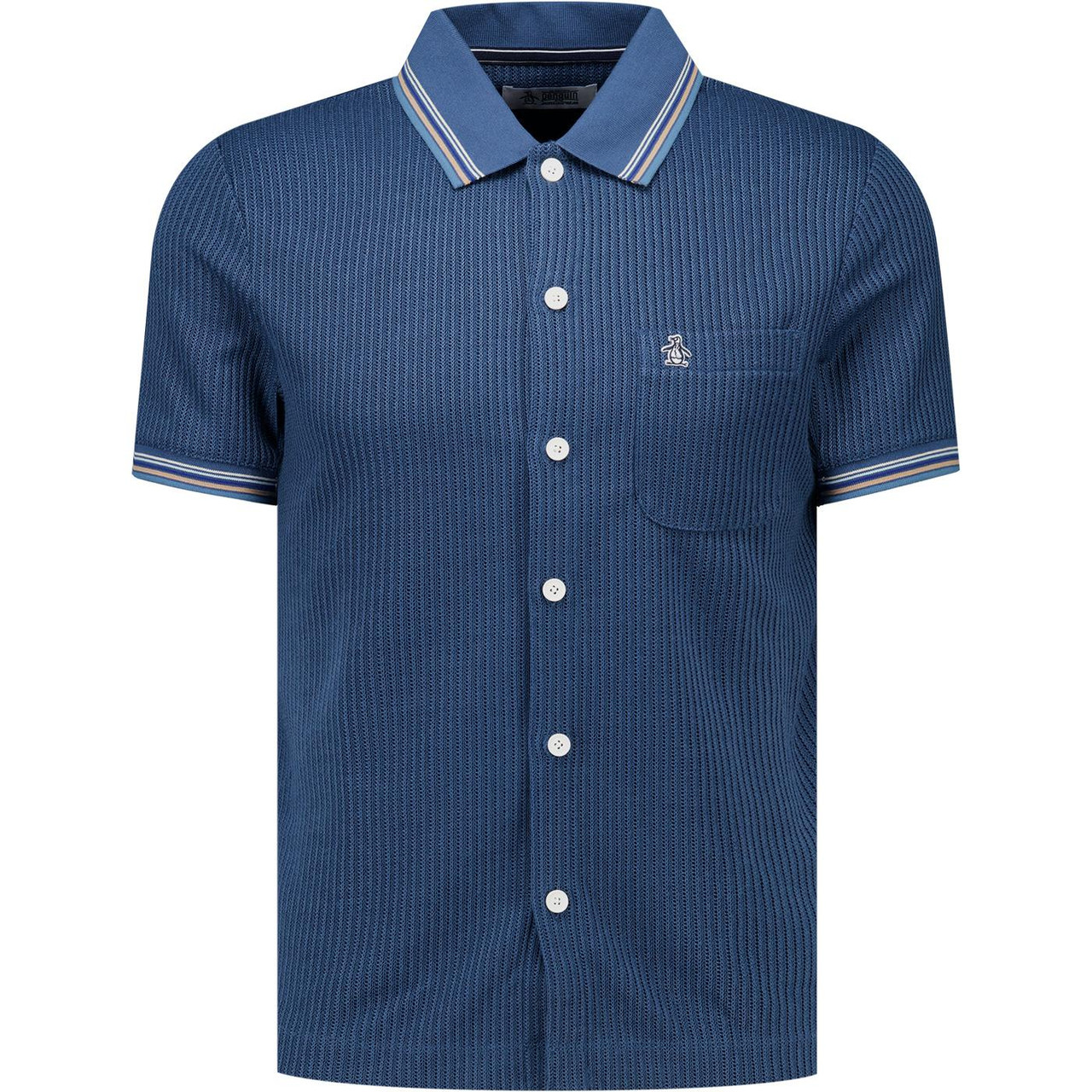 Original Penguin Jacquard Button Through Polo in Sargasso Sea