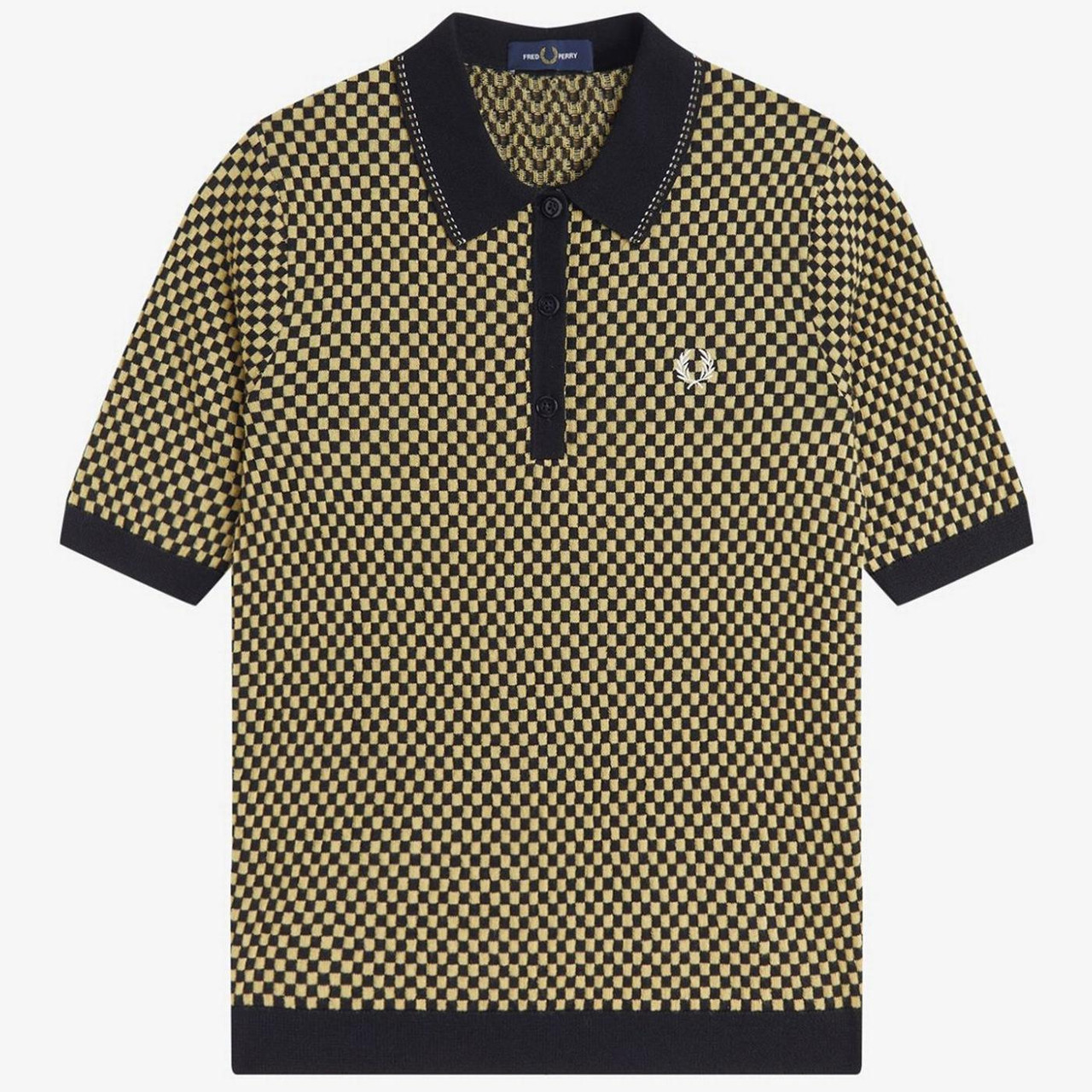 Fred Perry Women's Chequerboard Knit Polo in Black/Champagne