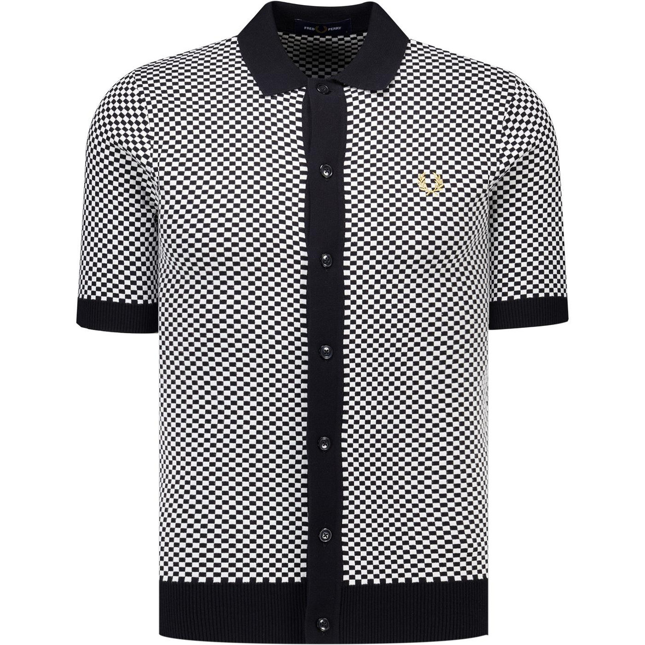Fred Perry Mod Chequerboard Button Through Shirt in Black/White