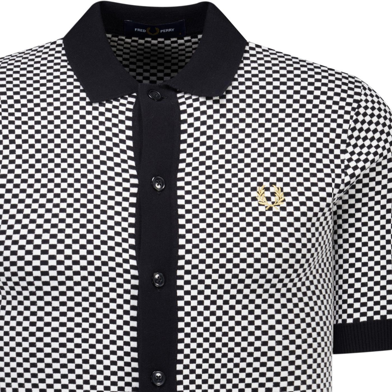 Fred Perry Mod Chequerboard Button Through Shirt in Black/White