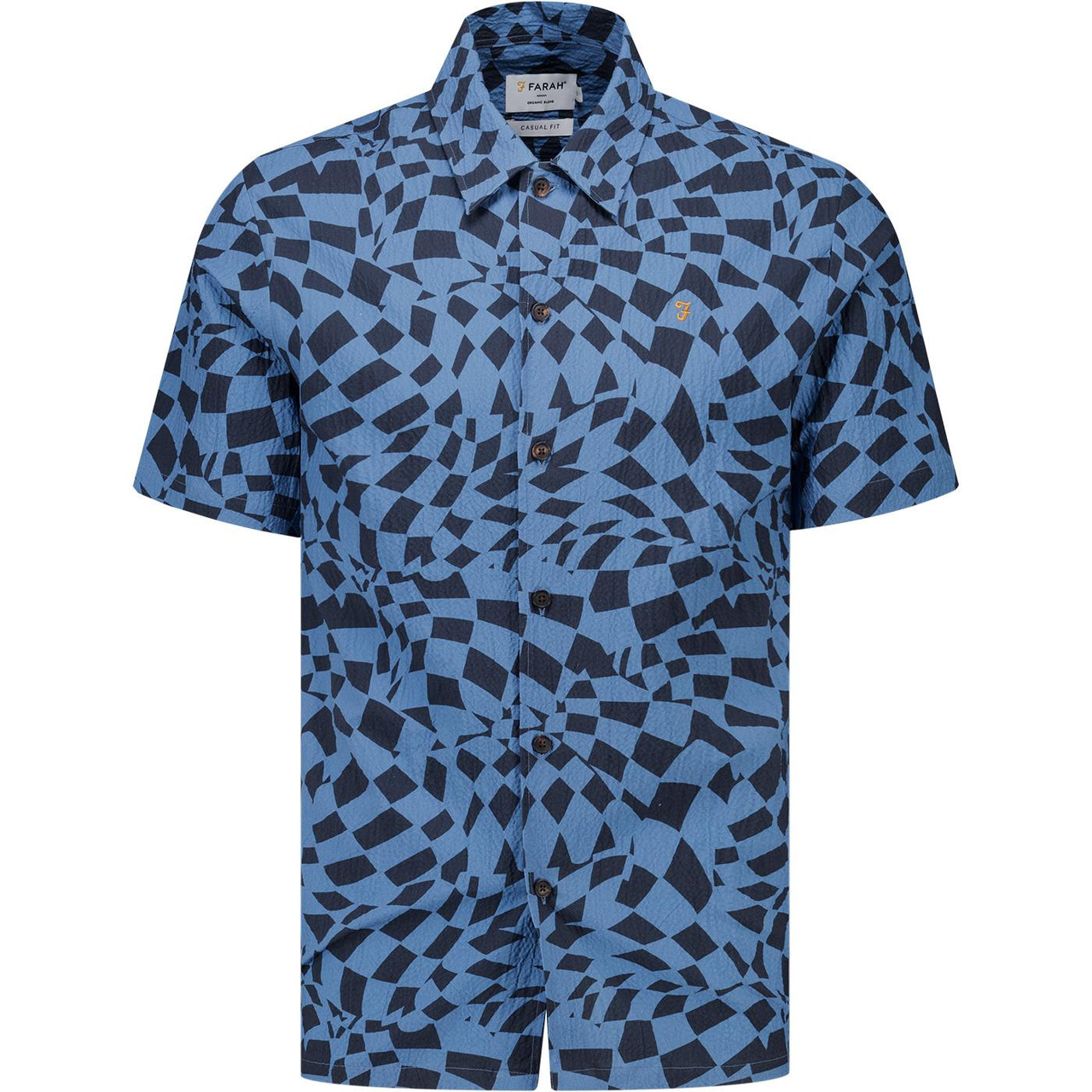 Farah Angelo Retro 60s Op-Art Print Dobby Shirt in True Navy