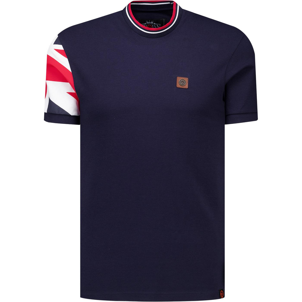 Trojan Union Jack Flag Sleeve Tipped Pique Tee in Navy