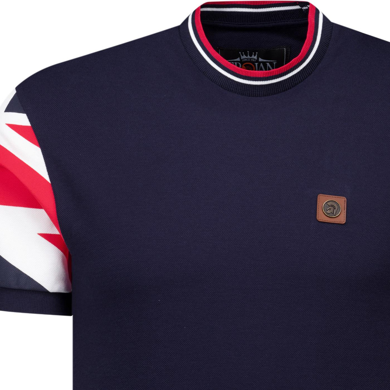 Trojan Union Jack Flag Sleeve Tipped Pique Tee in Navy