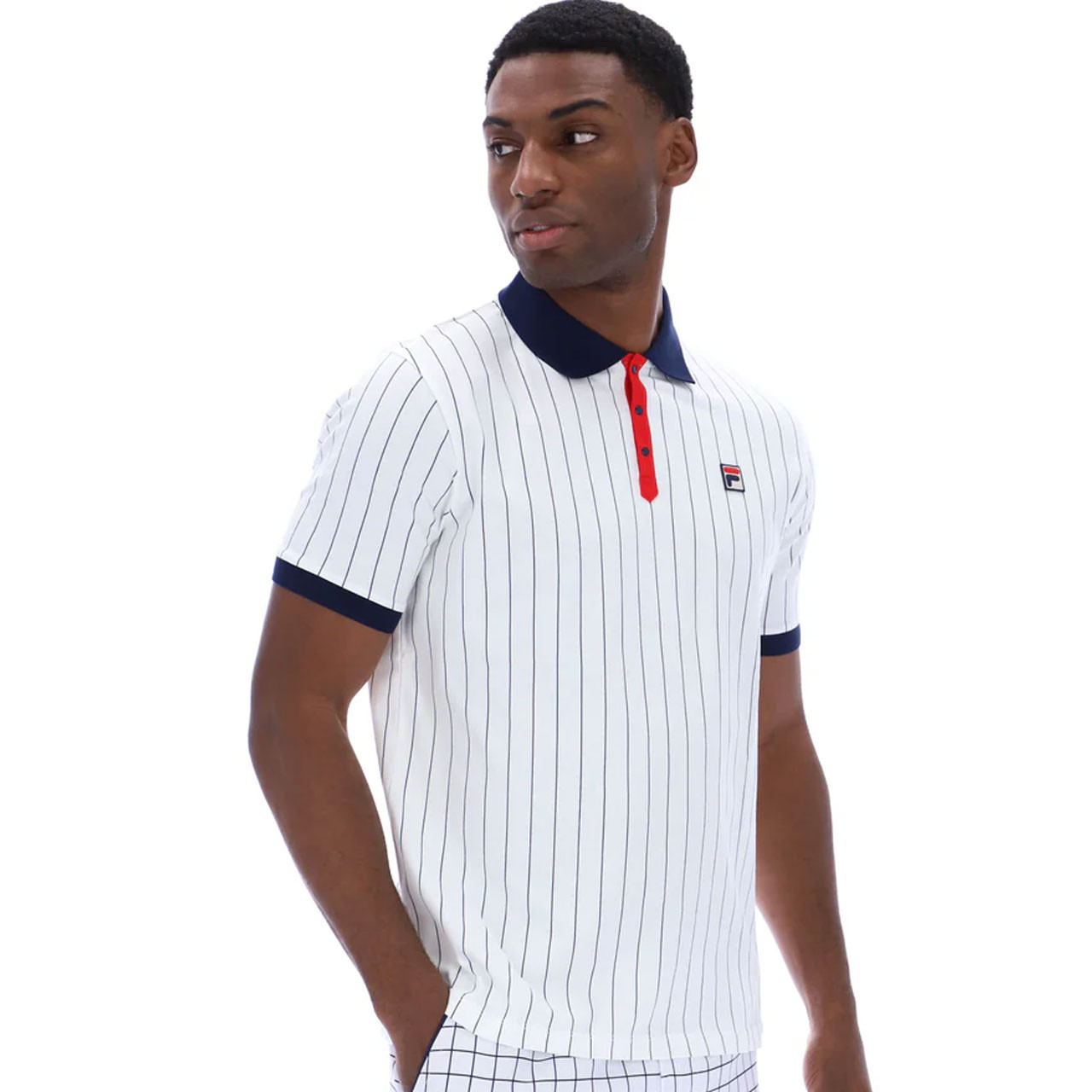 Fila Vintage BB1 Pin-Striped Borg Polo Shirt in White