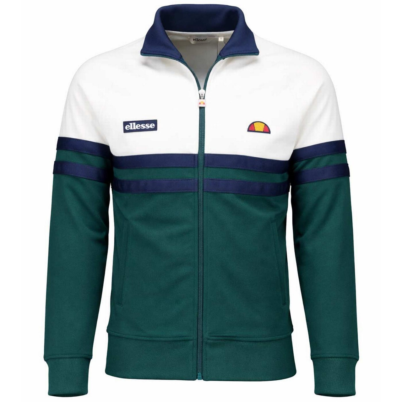 Ellesse Rimini Men's Colour Block Track Jacket in Dark Green/Off White